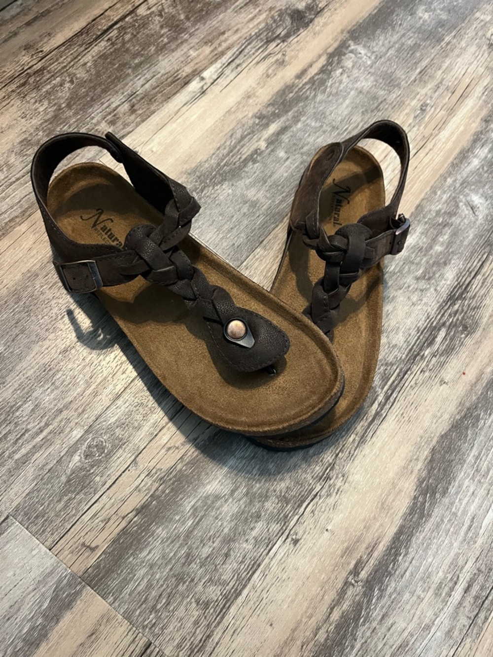 Natural Reflections Brown Braided Toe-Ring Sandals